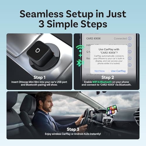 OTTOCAST Mini 3.0 2026 Upgrade, 2-in-1 Wireless CarPlay & Android Auto Adapter, Plug & Play Dongle, Fast Auto-Reconnect, Dual-Band WLAN 5Ghz, for Cars with Wired CarPlay/Android Auto (Black) 4