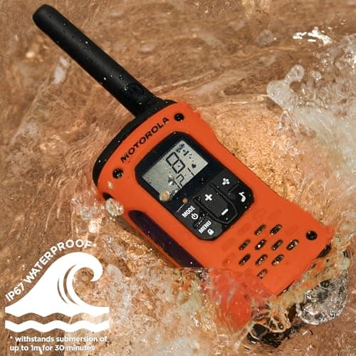 Motorola Solutions, Portable FRS, T605_H2O, Talkabout, Two Way Radios Waterproof Walkie Talkie Emergency Preparedness, Rechargeable, 22 Channel, 35 Mile, Orange W/Black, 2 Pack 5