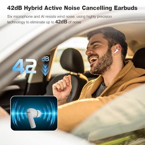 IAMJOY Language Translation Earbuds, 163 Language & Accents Two-Way Translator Device Built-in 6 Mics, 42dB Hybrid Dual Noise Cancelling Earbuds for Travel Business Learning, White 2