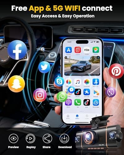 4 Channel 360° Dash Cam Front Rear Inside & Left Right, 4K+1080P*3 FHD Car Camera, 5GHz WiFi & App Control, 8 IR Lamps Night Vision, 24H Parking Mode, G-Sensor, Loop Recording, Includes 64GB SD Card 3