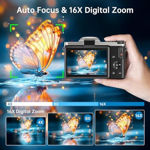 4K Digital Camera for Photography with WiFi, 2025 Latest Auto-Focus Vlogging Camera for YouTube Video 3'' 180° Flip Screen Travel Cameras 16X Zoom Anti-Shake 4K Cameras with SD Card, 2 Batteries 3