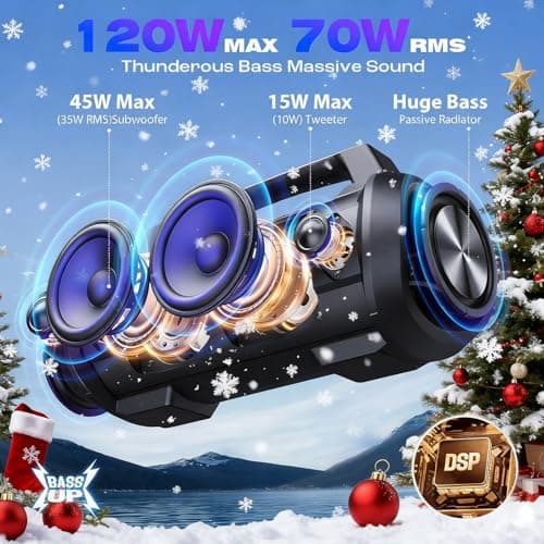 W-KING Portable Speakers Bluetooth Wireless, 120W Max Loudest Bluetooth Speaker, IPX6 Waterproof Outdoor Speaker with 70W Deep Bass/2*Subwoofer/DSP/EQ/42H/LED/MAC-in/TF/2 Pairing, Large Party Boombox 2