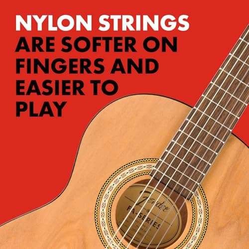 Fender FA-25N 3/4 Size Nylon String Acoustic Guitar, Beginner Guitar, with 2-Year Warranty, Perfect Beginner Guitar for Kids that is Easy on Fingers, Includes 3 Months of Free Lessons, Natural 3