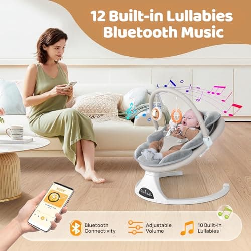 Electric Baby Swing with Remote Control - 5 Natural Motion Speeds, Detachable Seat Pad | Portable Infant Swing for Indoor/Outdoor Use (0-6M, 20lbs) (Gray) 3