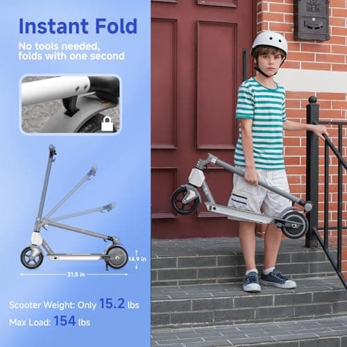 isinwheel S4 Electric Scooter for Kids Ages 6-14, 200W Foldable Kids Electric Scooter with 3 Speeds (5/8/12 Mph), LED Display, Colorful Lights, Gift for Kid 3