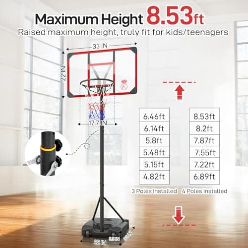 Yohood Kids Basketball Hoop Outdoor 4.82-8.53ft Adjustable, Portable Basketball Hoops & Goals for Kids/Teenagers/Youth in Backyard/Driveway/Indoor, with Enlarged Base and PC Backboard 2