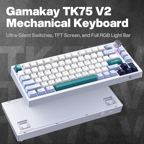 GK GAMAKAY TK75 V2 75% Silent Mechanical Keyboard with TFT Screen, Hot Swap RGB Bluetooth 5.0/2.4GHz Wireless/USB-C Wired PBT Cherry Profile Keycaps Gaming Keyboard (GamaKay Pegasus Switch) 2