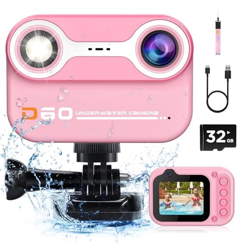 Kids Waterproof Camera, Kids Camera 2.4'' HD 1080P Birthday Gifts for Girls Boys 3-12 Year Old, Toddler Digital Action Camera with 32GB Card, Pink