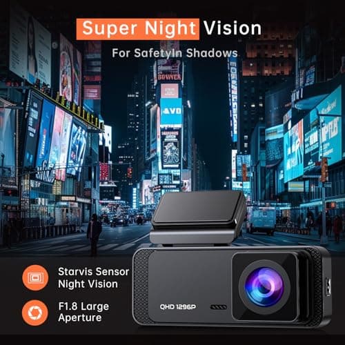 Dash Cam 1296P Front Dashcam, V300 WiFi Dash Camera for Cars with App, Night Vision, Mini Hidden Single Car Camera, Loop Recording, 24H Parking Mode, Support 256GB Max, Black 3
