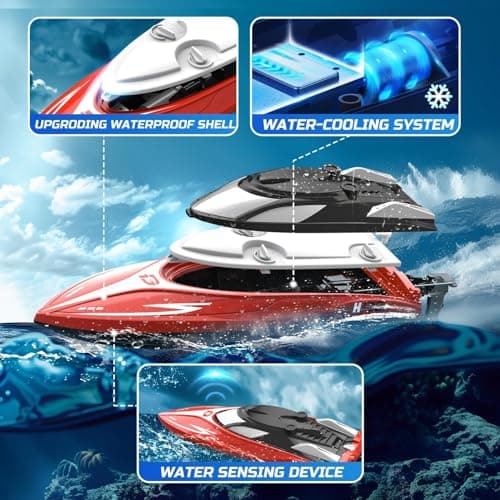 DEERC H120 Fast RC Boat for Pools and Lakes, 2.4 GHz 20+ MPH Racing Boats for Kids & Adults with Rechargeable Battery,Low Battery Alarm,Capsize Recovery,Gifts for Boys Girls 3