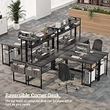 Aheaplus L Shaped Desk with Power Outlet & LED Strip, Reversible L-Shaped Corner Computer Desks Gaming Desk with Storage Shelf & Monitor Stand, Modern 2 Person Home Office Desk Writing Desk, Grey Oak 5