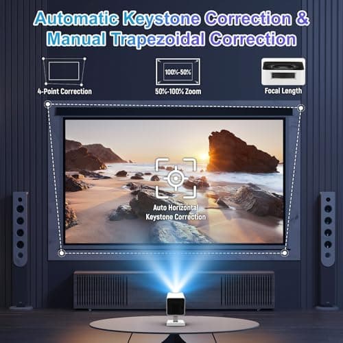 Mini Projector with WiFi and Bluetooth｜Outdoor Portable Projector 1080P/4K Support｜Smart Projector with Auto Keystone Correction｜Home/Movie Projector for Phone/TV Stick/Laptop｜2025 US Version 4