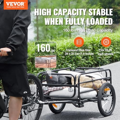 VEVOR Bike Cargo Trailer, 160 lbs Load Capacity, Heavy-Duty Bicycle Wagon Cart, Foldable Compact Storage & Quick Release with Universal Hitch, 16" Wheels, Safe Reflectors, Fits 22"-28" Bike Wheels 2