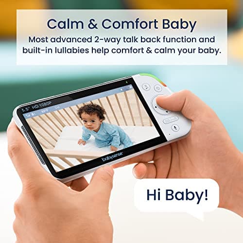 Babysense 5.5” 1080p Full HD Split-Screen Baby Monitor, Video Baby Monitor with 2 Cameras and Audio, 6-Color RGB Night Light, 1000ft Range, Two-Way Audio, 4X Zoom, 5000mAh Battery 4