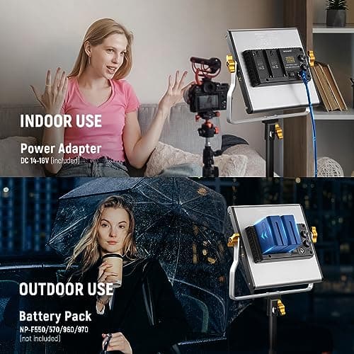 Neewer 2 Packs Dimmable Bi Color 480 LED Video Light Kit, 3200~5600K CRI 96+ LED Panel with U Bracket, 75 inches Tripod Light Stand for YouTube Recording Studio Photography Streaming Key Lighting 4
