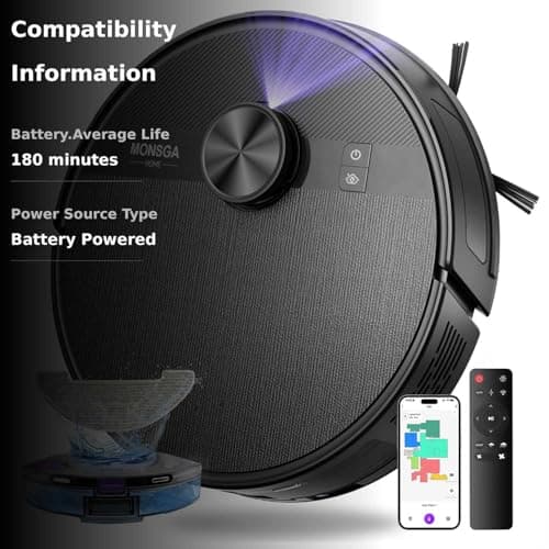 MONSGA Robot Vacuum and Mop Combo, 7000Pa Robotic Vacuum with Lidar Navigation, 180mins Runtime, Tangle-Free Robot Mop, 5 Editable Maps, APP/Remote/Voice Control, Ideal for Hard Floors and Carpets 3