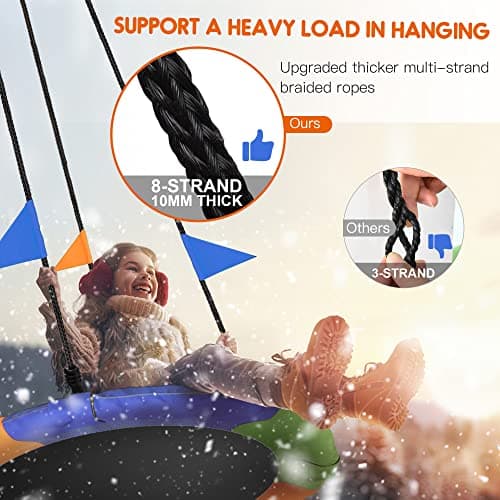 PACEARTH 40 Inch Saucer Tree Swing Flying 900lb Weight Capacity 2 Added Hanging Straps Adjustable Multi-Strand Ropes Colorful Safe and Durable Swing Seat for Children 4