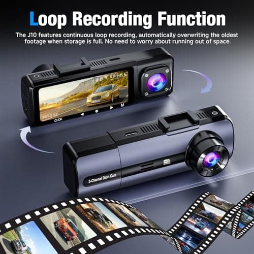 3 Channel 4K Dash Cam with 5GHz WiFi & APP Control, 4K/2.5K+1080P+1080P Front Inside and Rear, Triple Dash Camera with 64GB Card, G-Sensor, 24 Hours Parking Mode, Loop Recording, Night Vision 5