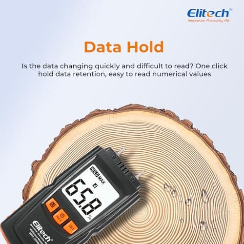 Elitech Digital Moisture Meter Water Leak Detector with Pin Probes, Moisture Tester for Wood Floors Walls with 4 Wood & Material Modes, Hold Function, Max/Min Reading MOT-270W 5