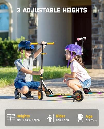 FanttikRide C9 Apex Kids Electric Scooter, Bluetooth Music Speaker, Colorful Light for Kids 8-12, 3.9-5.2 ft, 132 lbs, 5 Miles Range, Up to 40 min Ride Time, 5/8/10 MPH, 3 Adjustable Heights, Yellow 2