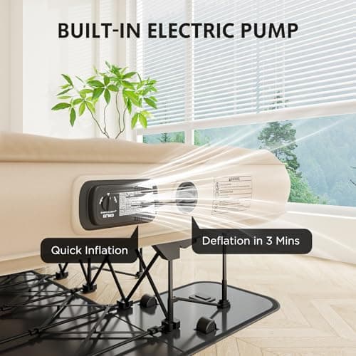 Simpli Comfy Queen EZ Bed Self-Inflating Air Mattress with Built-in Frame, Pump and Wheeled Case, Blow Up Inflatable Rolling Air Bed on Wheels 3