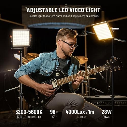 Neewer 2 Packs Dimmable Bi Color 480 LED Video Light Kit, 3200~5600K CRI 96+ LED Panel with U Bracket, 75 inches Tripod Light Stand for YouTube Recording Studio Photography Streaming Key Lighting 2