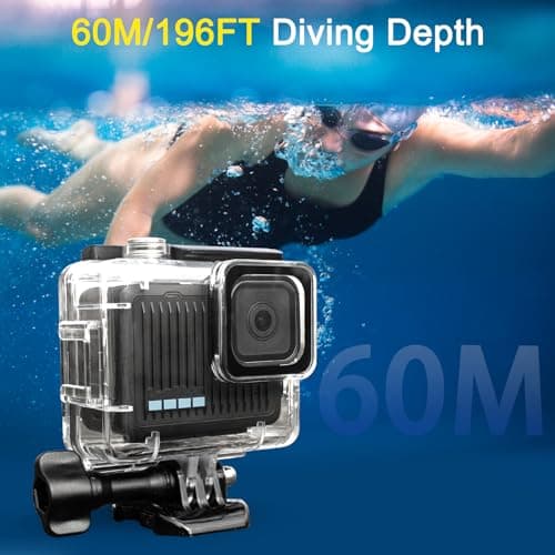 FitStill 196FT/60M Underwater Waterproof Diving Housing Compatible for Go Pro Hero 4K,Protective Dive Case Shell with Mount Hero4K 2024 Action Camera Accessories Kit 3