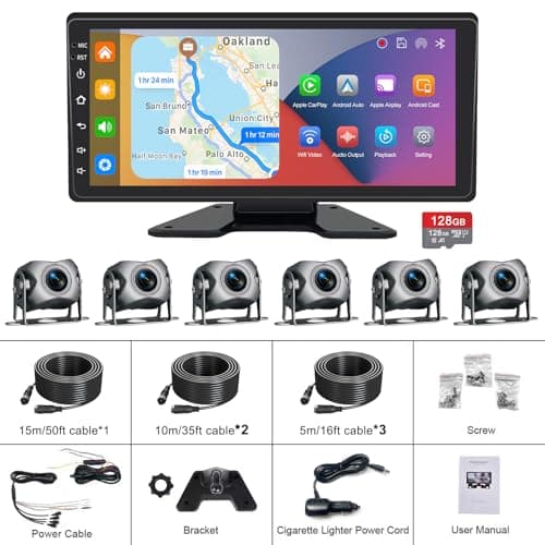 6 Channel Backup Camera System,1080P Rearview Camera with Carplay & Android Auto,GPS Navigation, Touchable 11 inch Monitor & Loop Recording DVR car Stereo, for RV/Truck/Trailer Pickup,128GB Card 4