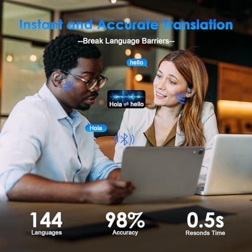 MWIRB AI Translation Earbuds Real Time, 144 Language Translator Earbuds for iPhone and Android 3-in-1 Translation Headphones Translating Device for Travel Business Learning with Charging Case(Black) 2