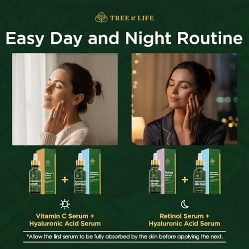 Tree of Life Beauty Facial Skin Care Set, Brightening, Firming, Hydrating, Dry Face, Dermatologist Tested - Trio Power Kit, Vitamin C, Retinol and Hyaluronic Acid, 3 count of 1 Fl Oz 3