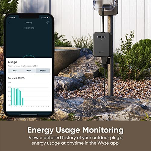 Wyze Plug Outdoor, Dual Outlets Energy Monitoring, IP64, 2.4GHz WiFi Smart Plug, Works with Alexa, Google Assistant, IFTTT, No Hub Required, Black 4
