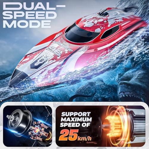 BEZGAR RC Boat, 12 inch Remote Control Boat for Kids and Adults, 25 KPH Fast RC Speed Boats with 700mAh Battery, Ideal Waterproof Toy Boats for Lakes & Pools - TX126 Red 3