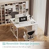 Lufeiya Small White Desk with Drawers for Bedroom, 40 Inch Kids Girls Study Desks, Reversible Computer Writing Nail Table with Fabric Drawer for Small Spaces Home Office Manicure 4