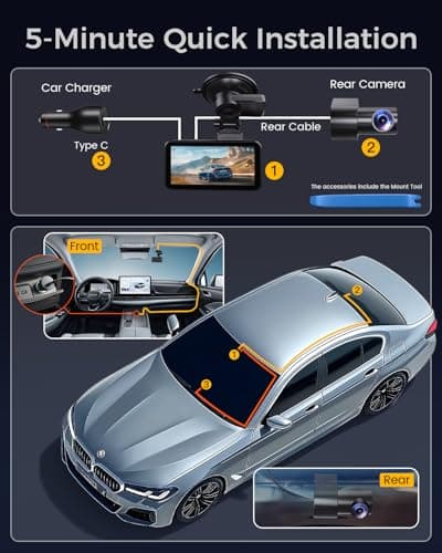 COOLCRAZY 4K Dash Cam Front and Rear with Touch Screen & STARVIS Sensor,5.8Ghz Wi-Fi,GPS,64GB Card,Night Vision Dashcam,G-Sensor,Loop Recording,App Control,24H Parking Monitor Car Camera 4