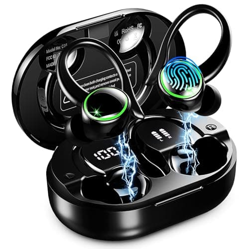 Wireless Earbuds Sports, Bluetooth 5.4 Headphones Hifi Stereo, 50H Playback Over-Ear buds with ENC Noise Cancelling Mic, Earphones with Earhooks, IP7 Waterproof Fitness Headset for Gym Running Workout