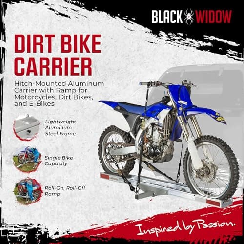 Black Widow Motorcycle Bike Hitch Carrier with Loading Ramp, 400 Lbs Capacity, Metallic - Heavy-Duty Aluminum Hauler and Platform for Motorcycles 2