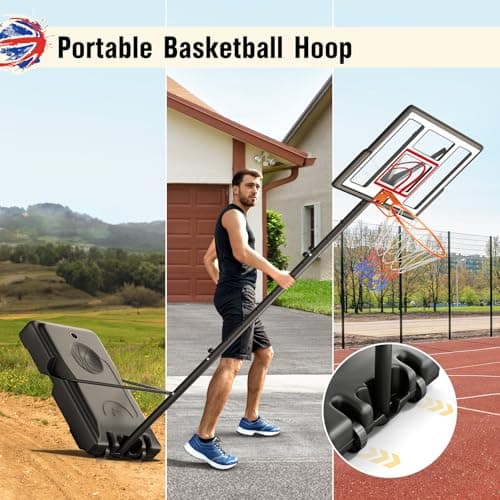 TONBUX Adjustable Basketball Hoop Outdoor 10FT, Basketball Portable Hoops & Goals, 44 Inch Backboard, for Kids, Youth, and Adults in The Backyard, Driveway 4