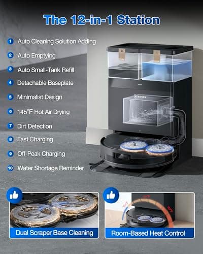 ECOVACS DEEBOT T50 MAX PRO Omni Robot Vacuum and Mop, 18,500Pa Blast Suction, 18mm Auto-Lift, ZeroTangle &TruEdge 2.0, AIVI 3.0 Obstacle Avoidance, Auto Hot Water Mop Wash/Dry/Refill, Self-Emptying 5