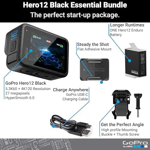 GoPro Hero12 Black E-Commerce Package - Waterproof Action Camera with 5.3K60 Ultra HD Video, 27MP Photos, HDR, 1/1.9" Image Sensor, Live Streaming, Webcam, Stabilization 2