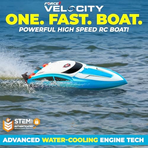 Force1 Velocity Blue Fast RC Boat- Remote Control Boats for Adults and Kids, Underwater Speed Racing Mini RC Boats for Pools and Lakes, 2.4GHZ Transmitter, 2 Rechargeable Batteries, Low Battery Alert 2