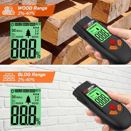 Wood Moisture Meter, with battery and LCD display, suitable for quick determination of moisture content of many types of logs, paper, plywood, plaster walls, floor coverings, etc. 5