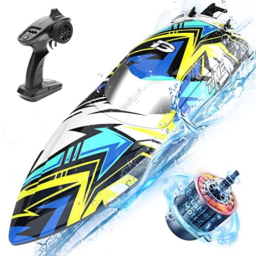 DEERC Brushless Remote Control Boat, 30+ mph Self-Righting RC Boat Racing for Pool & Lake, Full Proportional 2.4Ghz Fast Summer Water Toy with LED Light for Adults & Kids
