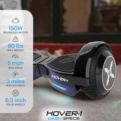 Hover-1 Dash Self Balancing Scooter with 5 mph Max Speed, Dual 75W Motors, 6.3” Tires, 3 Mile Range, and LED Lights Smart Balance Wheel 2