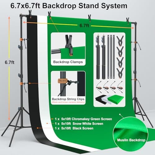 LINCO Lincostore Photo Video Studio Light Kit AM169 - Including 3 Color Backdrops (Black/White/Green) Background Screen 4
