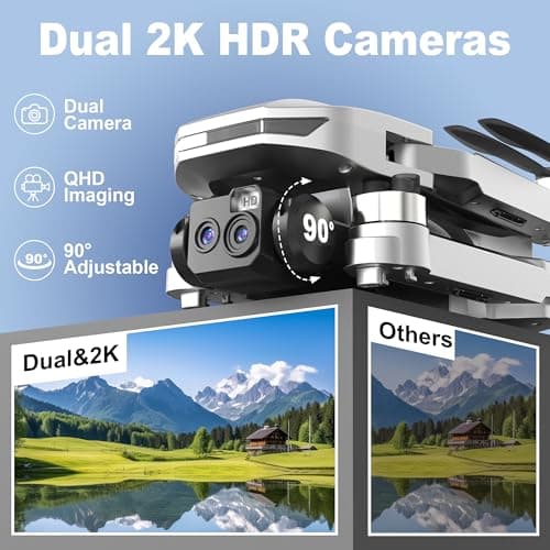 GPS Drone with Dual 2K QHD Cameras for Beginners, Adults & Kids, Brushless Motor with WiFi FPV, Under 249g, 90° Adjustable Lens, Optical Flow, Auto Return, 5G Transmission, Gesture Photos, Altitude Hold, 40-Min Flight, Foldable — RC Quadcopter Gift 2