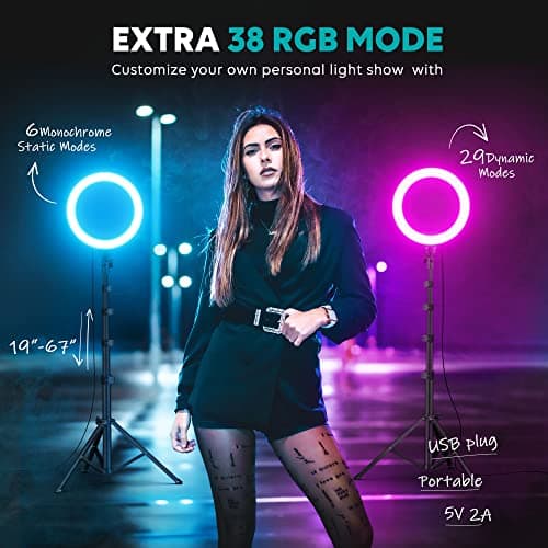 Weilisi 10" Ring Light with Stand 72'' Tall & Phone Holder,38 Color Modes Selfie Light with Tripod Stand,Stepless Dimmable/Speed LED Ring Light for iPhone & Android,YouTube, Makeup,TIK Tok 5