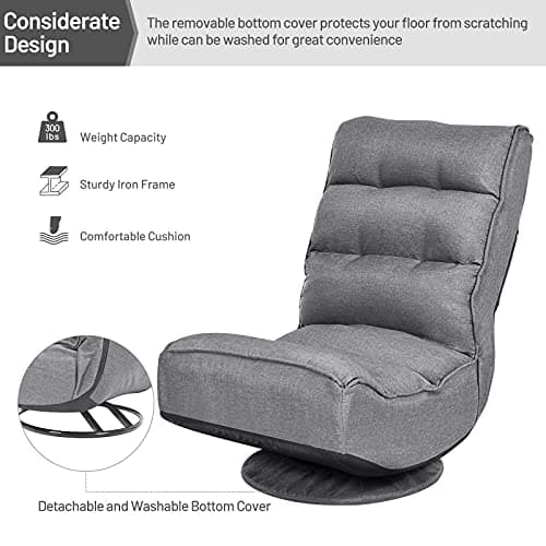 Giantex 360 Degree Swivel Gaming Chair, 6 Position Adjustable Folding Floor Chair, 300lb Spring Support, Comfortable Padded Backrest, Lazy Sofa Chair Game Rocker for Teens Adults 5