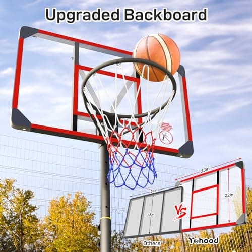 Yohood Kids Basketball Hoop Outdoor 4.82-8.53ft Adjustable, Portable Basketball Hoops & Goals for Kids/Teenagers/Youth in Backyard/Driveway/Indoor, with Enlarged Base and PC Backboard 4