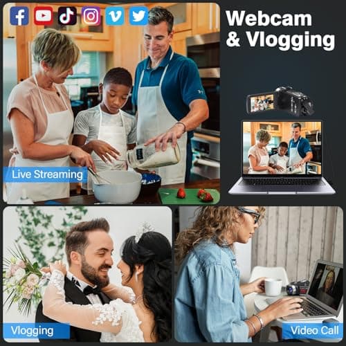 8K Video Camera Camcorder 64MP YouTube Vlogging Cameras IR Night Vision WiFi Webcam Camcorders with 18X Digital Zoom 3.0”Touch Screen Stabilizer, Mic, 64G SD Card, Remote Control and 2 Batteries 4