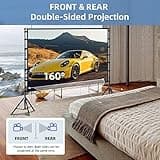 TOWOND Projector Screen and Stand, 150 inch Indoor Outdoor Projection Screen, Portable 16:9 4K HD Rear Front Movie Screen with Carry Bag Wrinkle-Free Design for Home Theater Backyard Cinema 5